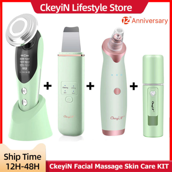 CkeyiN EMS Light Therapy Facial Massager - Ultrasonic Skin Scrubber - Blackhead Remover-main images (1)